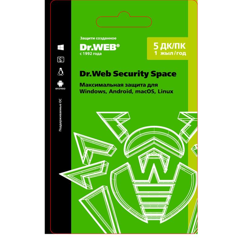 Dr.Web Security Space, 5 устройств на  1 год (LHW-BK-12M-5-A3) (ESD) - фото #0, Technodom.kz