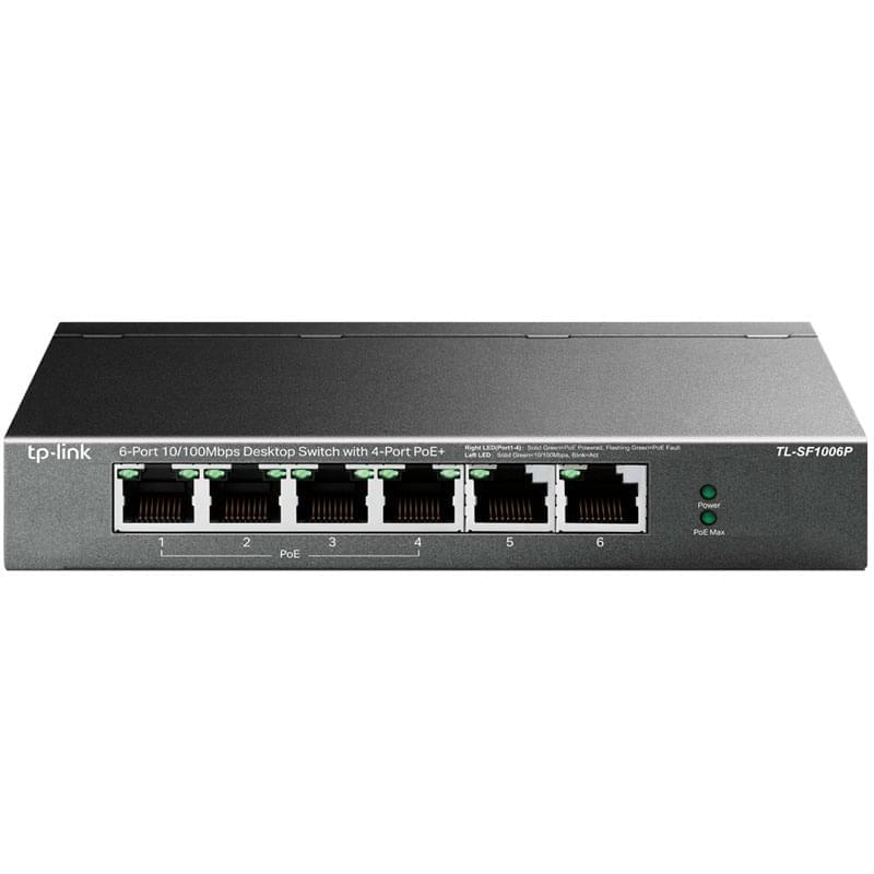 Настольный коммутатор, TP-Link TL-SF1006P, 6 портов, 4 портов PoE+ 10/100 Mbps (TL-SF1006P) - фото #0, Technodom.kz