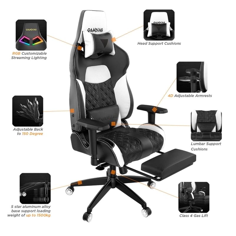 Игровое компьютерное кресло Gamdias ACHILLES P1 L RGB, Black/White (ACHILLES P1 L BW) - фото #8, Technodom.kz