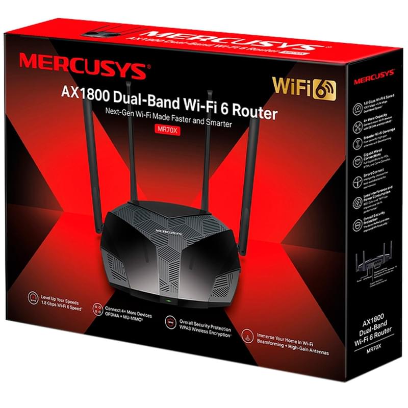 Беспроводной маршрутизатор, Mercusys MR70X, 3 порта + Wi-Fi 6, 1775 Mbps (MR70X) - фото #2, Technodom.kz