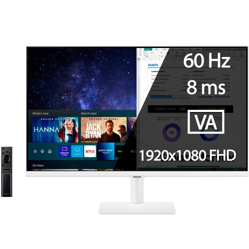 Монитор 27 Samsung Smart LS27AM501NIXCI 1920x1080 16:9 VA 60ГЦ (2HDMI) White - фото #0, Technodom.kz