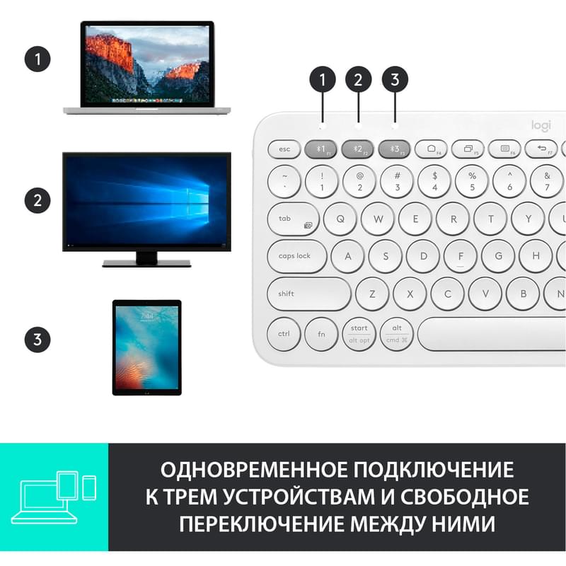 Клавиатура беспроводная BT Logitech K380, White (920-009589) - фото #7, Technodom.kz