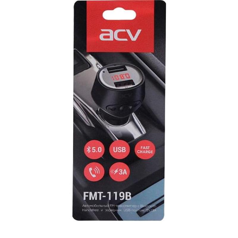 Автомобильный FM модулятор + зарядник ACVFMT-119B Bluetooth - фото #1, Technodom.kz