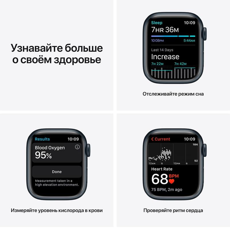 Смарт-часы Apple Watch Series 7 GPS, 41mm Midnight Aluminium Case with Midnight Sport Band - фото #3, Technodom.kz