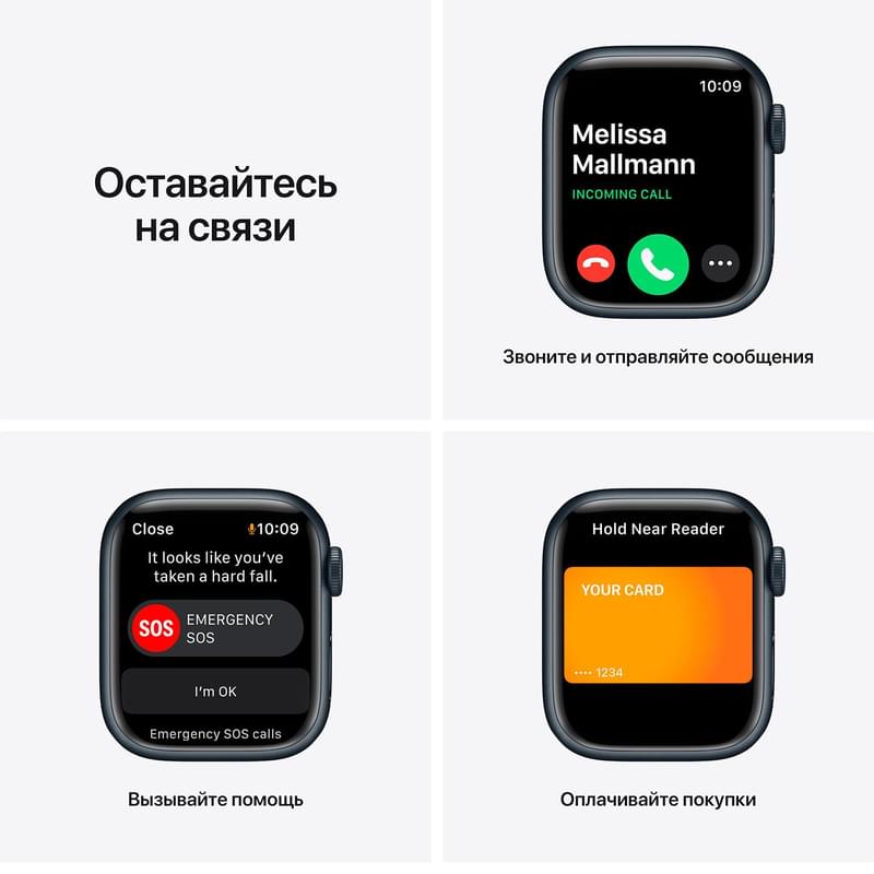 Смарт-часы Apple Watch Series 7 GPS, 41mm Midnight Aluminium Case with Midnight Sport Band - фото #5, Technodom.kz