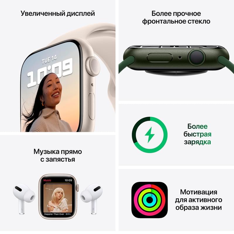 Смарт-часы Apple Watch Series 7 GPS, 41mm Midnight Aluminium Case with Midnight Sport Band - фото #6, Technodom.kz