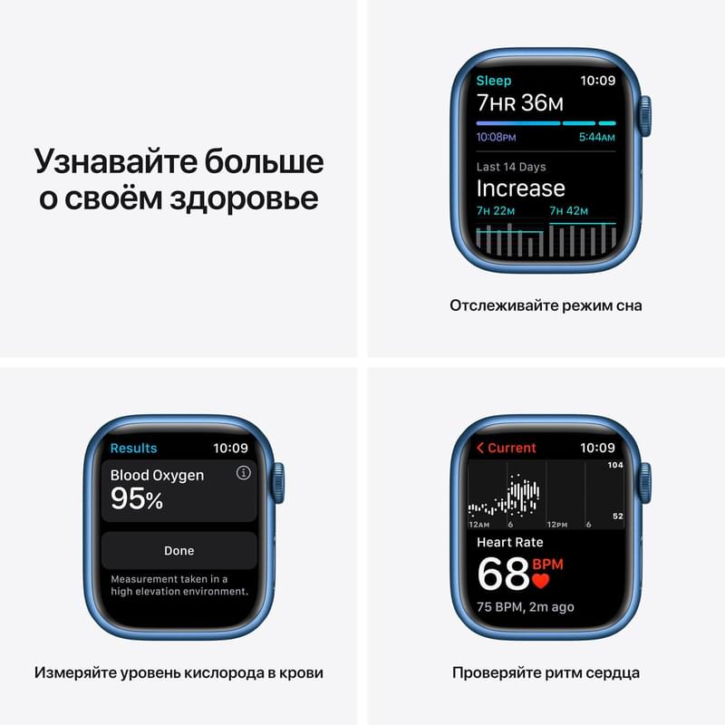 Смарт-часы Apple Watch Series 7 GPS, 41mm Blue Aluminium Case with Abyss Blue Sport Band - фото #3, Technodom.kz