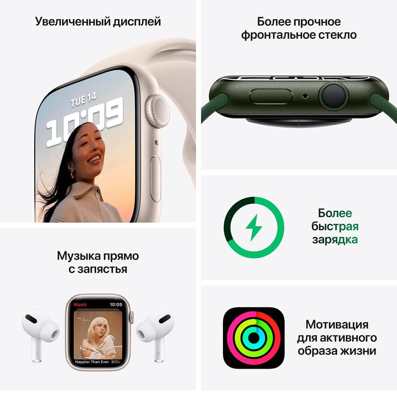 Смарт-часы Apple Watch Series 7 GPS, 45mm Green Aluminium Case with Clover Sport Band - фото #6, Technodom.kz