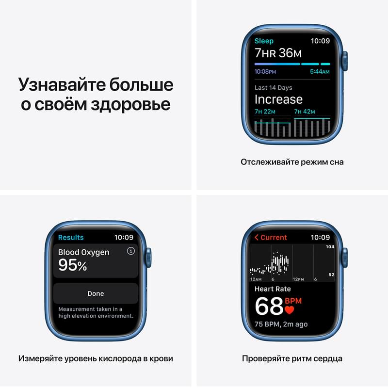 Смарт-часы Apple Watch Series 7 GPS, 45mm Blue Aluminium Case with Abyss Blue Sport Band - фото #3, Technodom.kz