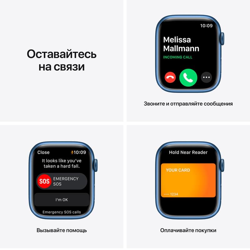Смарт-часы Apple Watch Series 7 GPS, 45mm Blue Aluminium Case with Abyss Blue Sport Band - фото #5, Technodom.kz