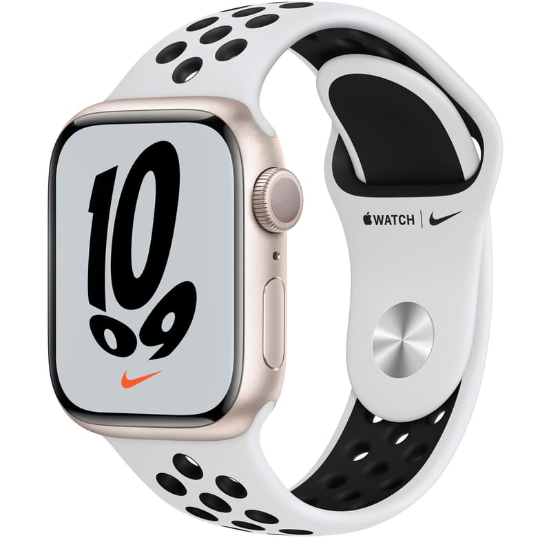 Смарт-часы Apple Watch Nike Series 7 GPS, 41mm Starlight Aluminium Case with Pure Platinum Nike Band - фото #0, Technodom.kz