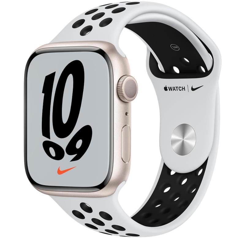 Смарт-часы Apple Watch Nike Series 7 GPS, 45mm Starlight Aluminium Case with Pure Platinum Nike Band - фото #0, Technodom.kz