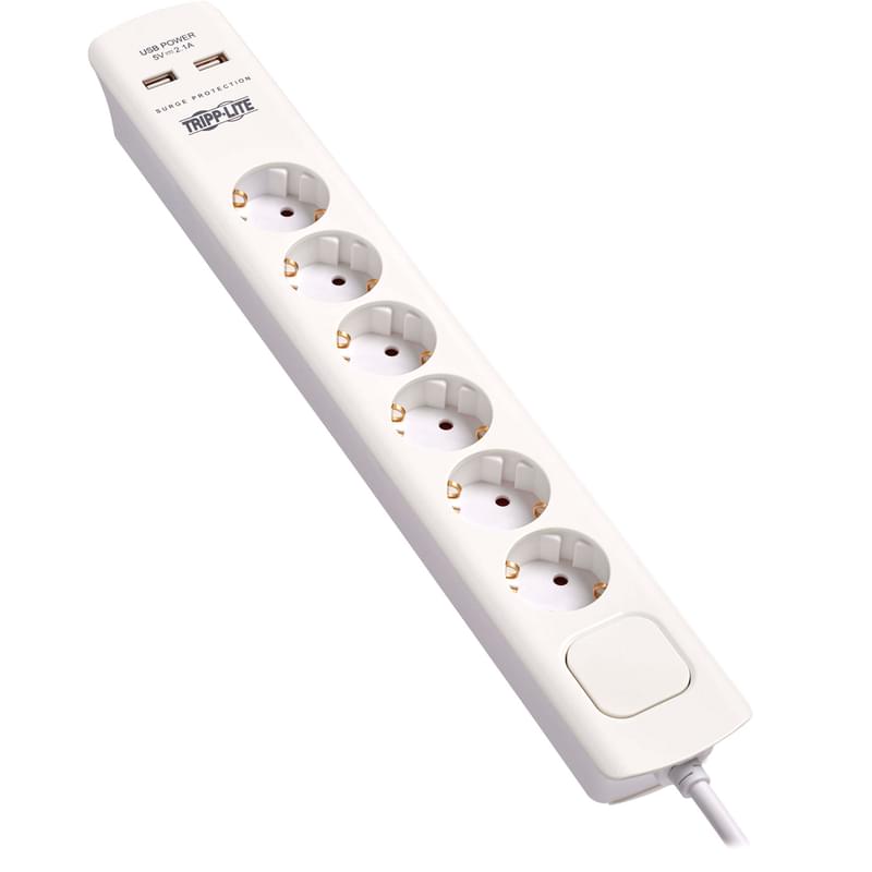 Сетевой фильтр TrippLite 6Schuko, 2x2.1USB-A 16А, 1,8м, Surge Protector White (TLP6G18USB) - фото #1, Technodom.kz