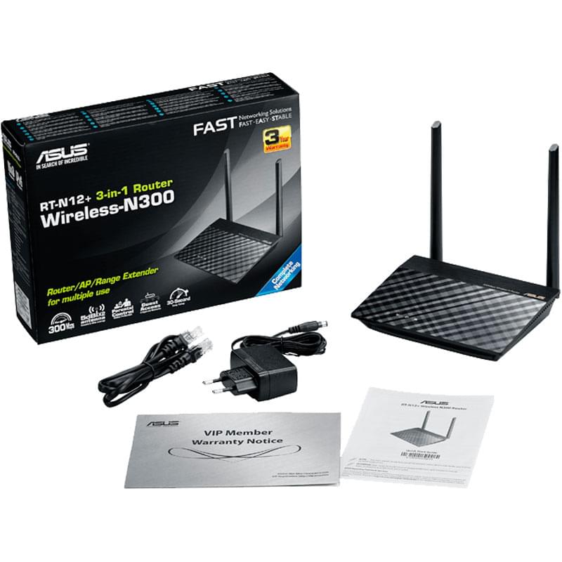 Беспроводной маршрутизатор, ASUS RT-N12 Plus, 4 порта + Wi-Fi, 300 Mbps (90IG01N0-BM3010) - фото #4, Technodom.kz