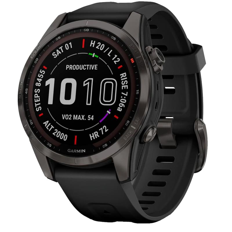 Смарт-часы Garmin Fenix 7S Sapphire Solar, Carbon Gray DLC Titanium with Black Band - фото #0, Technodom.kz