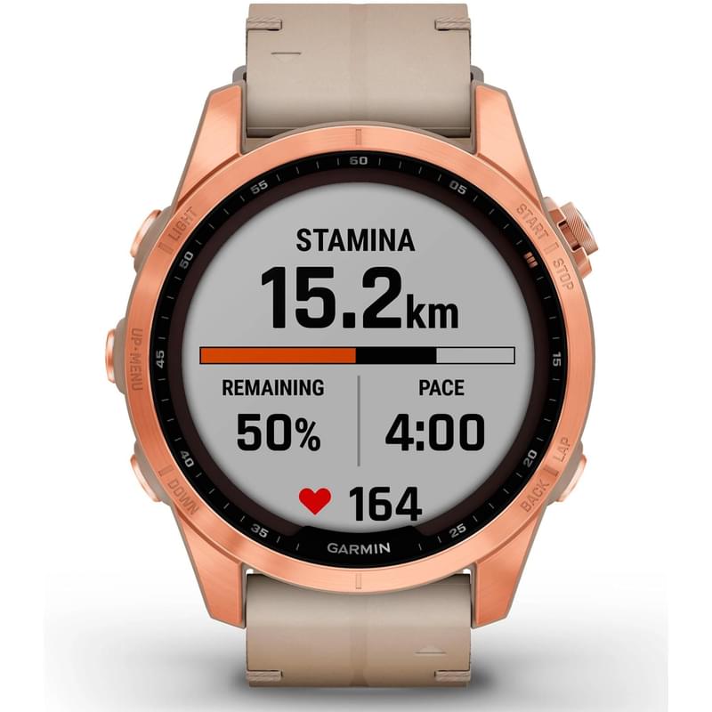 Смарт-часы Garmin Fenix 7S Sapphire Solar, Gold Titanium w/Limestone Leather Band - фото #1, Technodom.kz