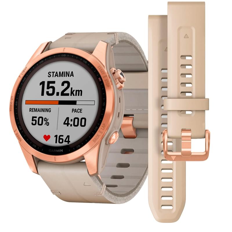 Смарт-часы Garmin Fenix 7S Sapphire Solar, Gold Titanium w/Limestone Leather Band - фото #6, Technodom.kz