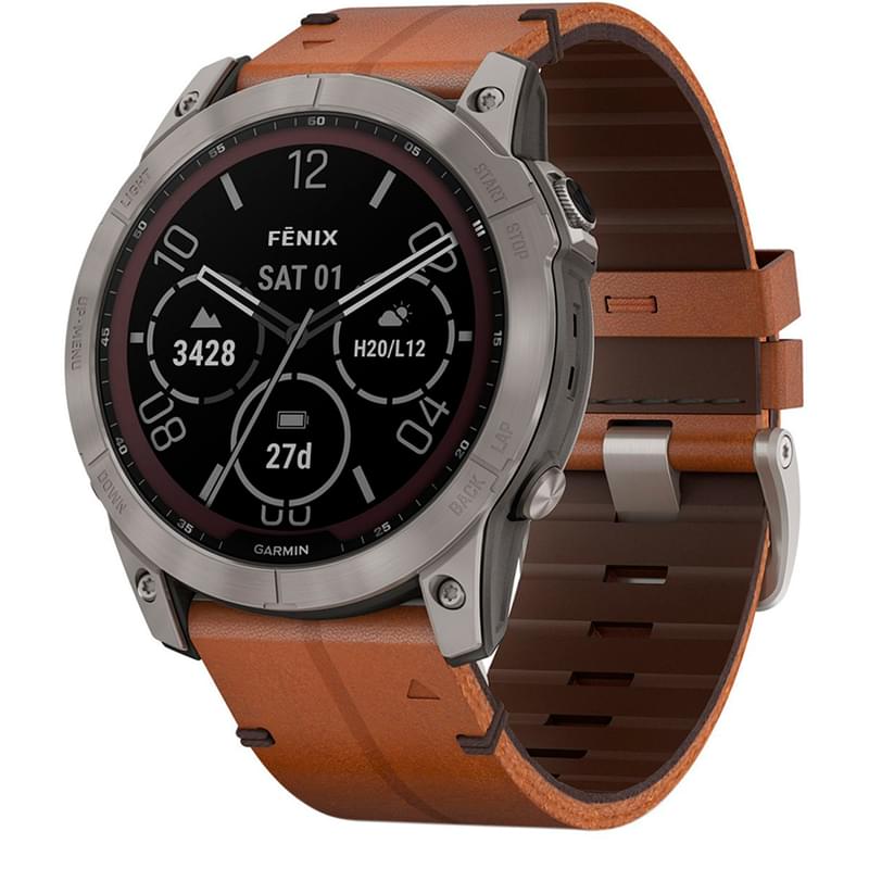 Смарт-часы Garmin Fenix 7X Sapphire Solar, Titanium with Chestnut Leather Band (010-02541-19) - фото #0, Technodom.kz