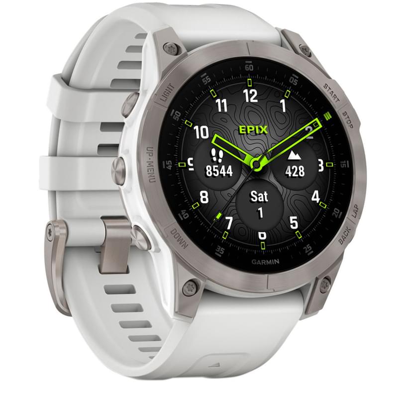 Смарт-часы Garmin EPIX gen 2, Sapphire, Carrera White/Titanium with Silicone Band (010-02582-21) - фото #2, Technodom.kz