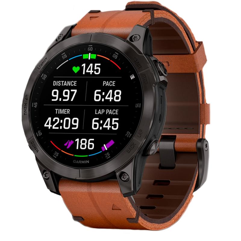 Смарт-часы Garmin EPIX gen 2, Sapphire, Black/Gray DLC Titanium with Chestnut (010-02582-30) - фото #0, Technodom.kz