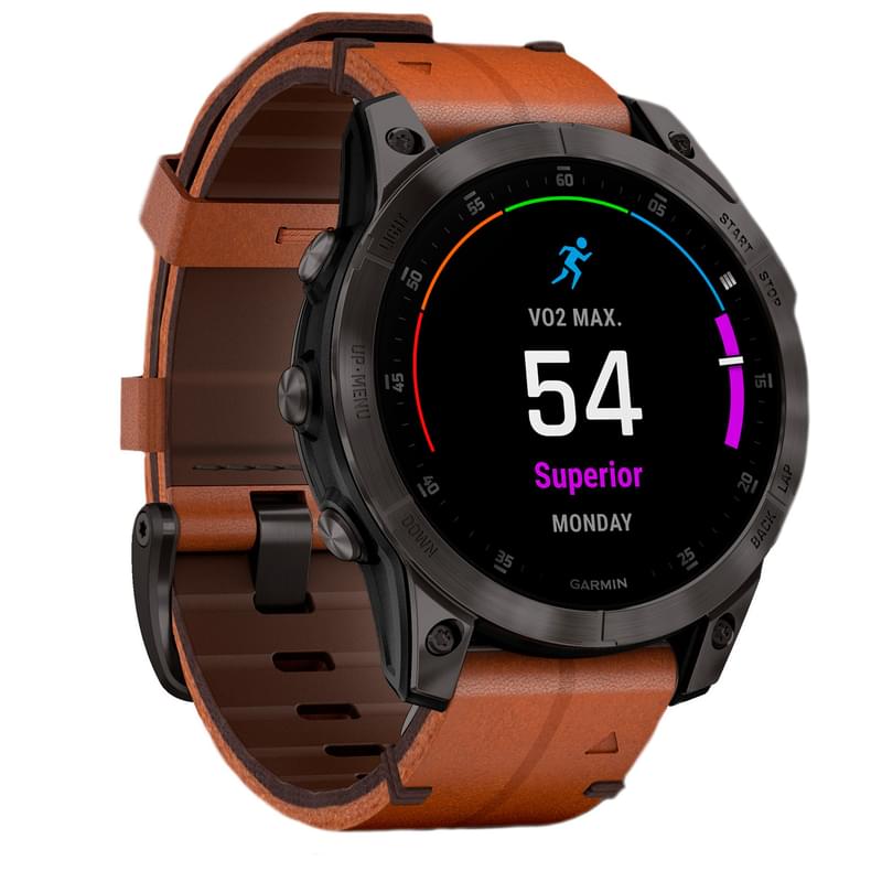 Смарт-часы Garmin EPIX gen 2, Sapphire, Black/Gray DLC Titanium with Chestnut (010-02582-30) - фото #2, Technodom.kz