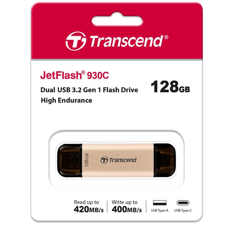 USB Флешка 128GB Transcend JetFlash 930C Type-A/Type-C 3.2 Gen 1 (3.1) Gold Металл (TS128GJF930C) - фото #8, Technodom.kz