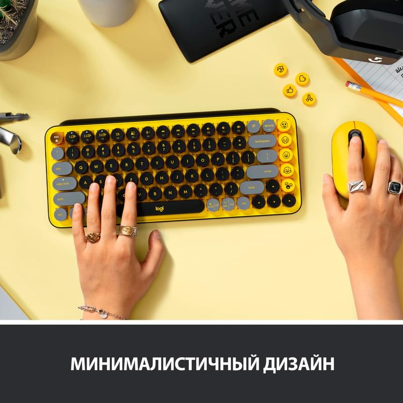 Клавиатура беспроводная USB/BT Logitech POP Keys, Yellow (920-010716) - фото #5, Technodom.kz