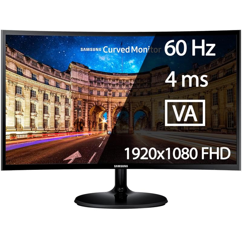 Монитор 23,5" Samsung LC24F390FHIXRU 1920x1080 16:9 VA 60ГЦ (HDMI+D-Sub) Curved Black - фото #0, Technodom.kz