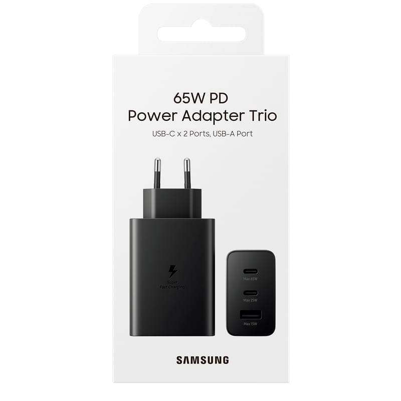 Адаптер питания Samsung, 2*USB-C, 1*USB-A 65Вт, Черный (EP-T6530NBEGRU) - фото #3, Technodom.kz