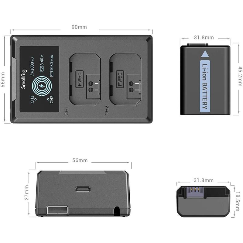 SmallRig 3818 Sony NP-FW50 қуаттау құрылғы мен екi аккумуляторы - фото #2, Technodom.kz