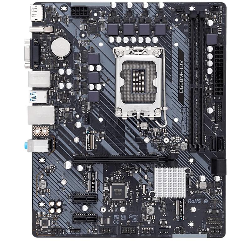 Материнская плата ASRock B660M-HDV LGA1700 2DDR4 PCI-E 1x16 2x1 (VGA+HDMI+DP) mATX - фото #0, Technodom.kz