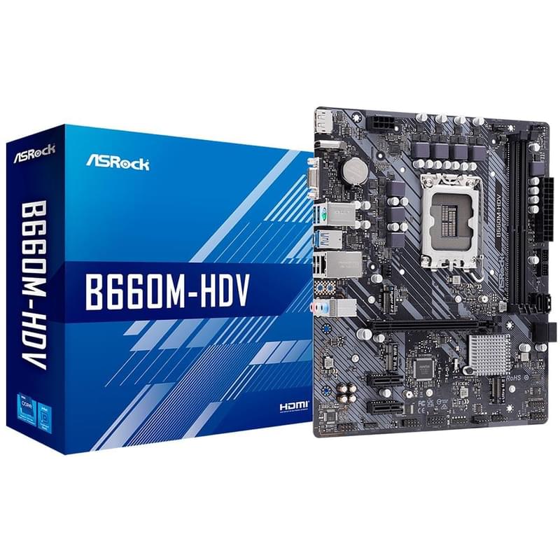 Материнская плата ASRock B660M-HDV LGA1700 2DDR4 PCI-E 1x16 2x1 (VGA+HDMI+DP) mATX - фото #3, Technodom.kz