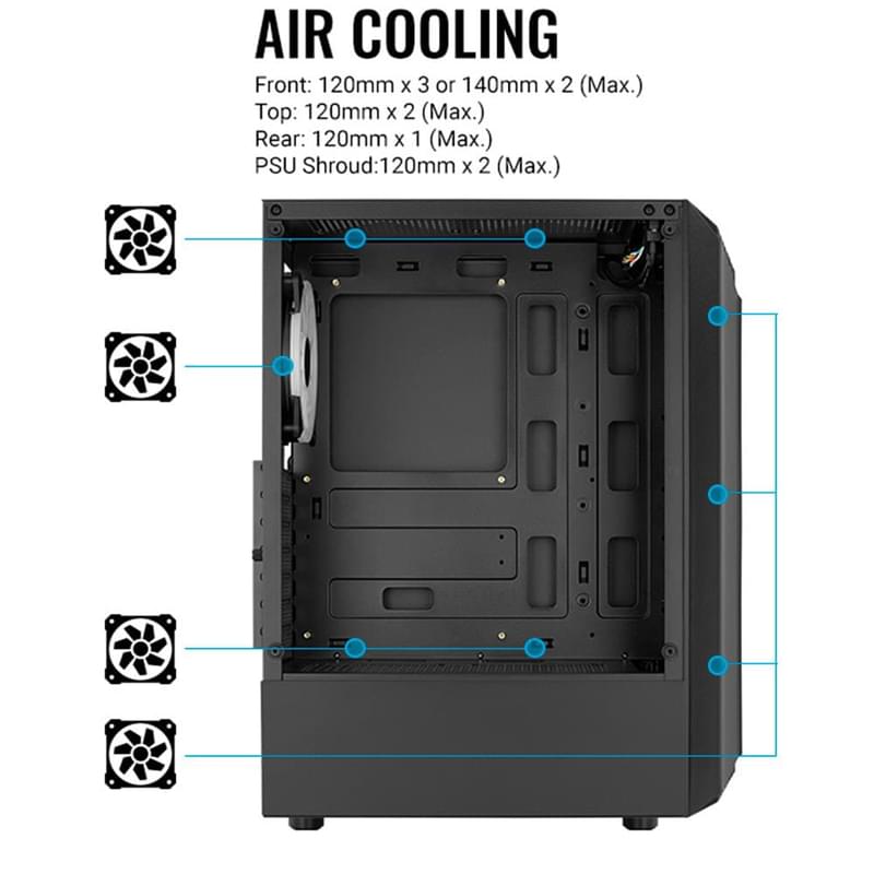 Aerocool Bionic MidTower кейсі, window, Black ATX (Bionic-G-BK-v2) - фото #3, Technodom.kz