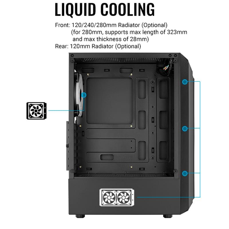 ПК корпус Aerocool Bionic MidTower, window, Black ATX (Bionic-G-BK-v2) - фото #4, Technodom.kz