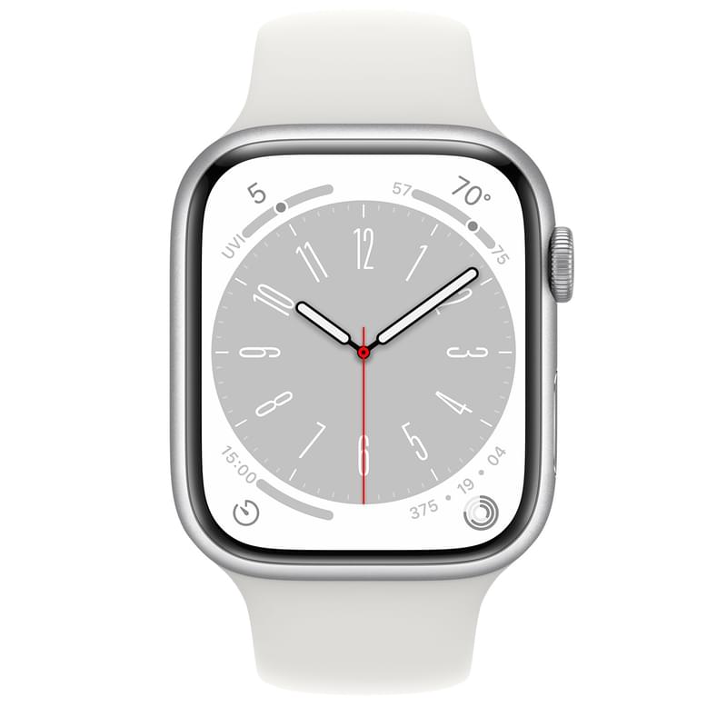 Смарт-часы Apple Watch Series 8, 45mm Silver Aluminium Case with White Sport Band (MP6N3GK/A) - фото #1, Technodom.kz