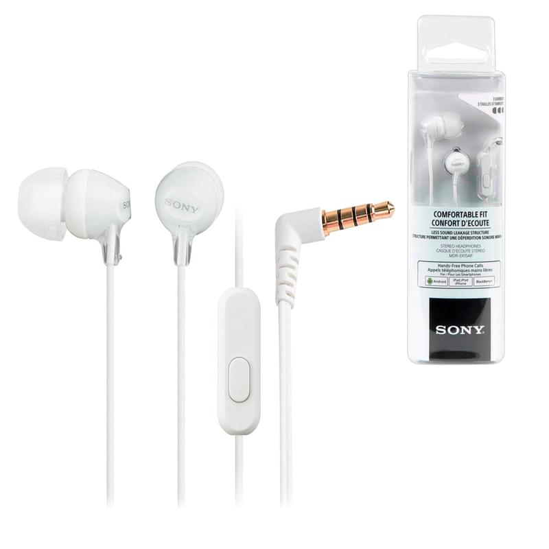 Наушники Вставные с Микрофоном Sony MDR-EX15AP, White - фото #1, Technodom.kz