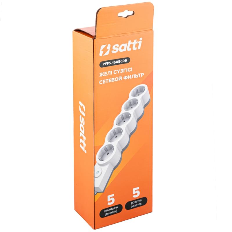 Сетевой Фильтр Satti, 5м, 5 розеток, 16А, White, (PFFS-16A5005) - фото #3, Technodom.kz