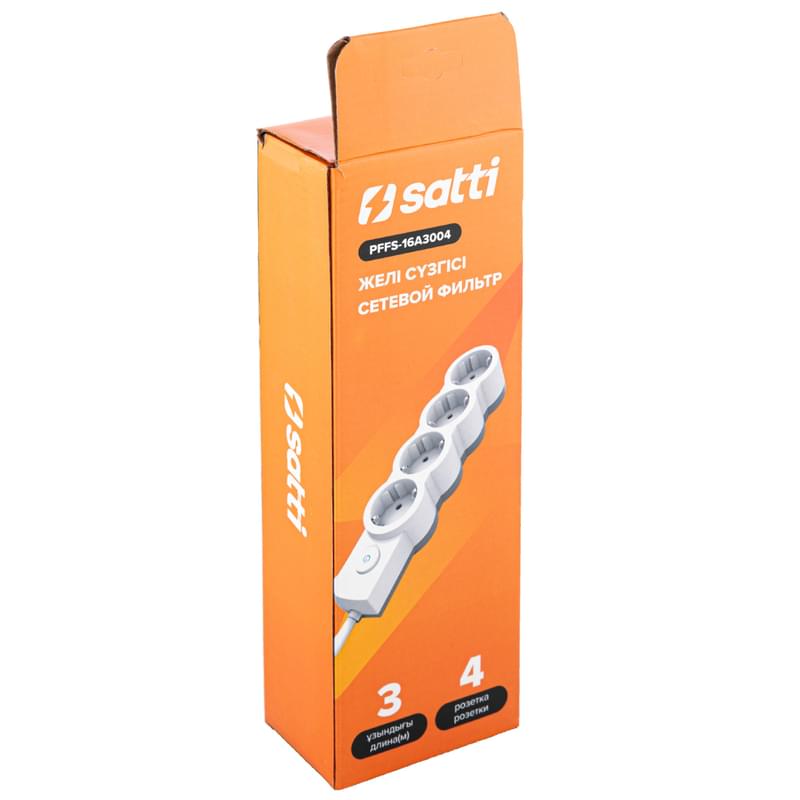 Satti желі сүзгісі, 3м, 4 розетка, 16А, White, (PFFS-16A3004) - фото #3, Technodom.kz