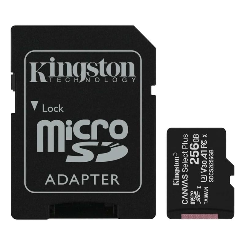 Карта памяти MicroSD 256GB Kingston, UHS-I 100MB/s, Class 10 (SDCS2/256GB) - фото #0, Technodom.kz