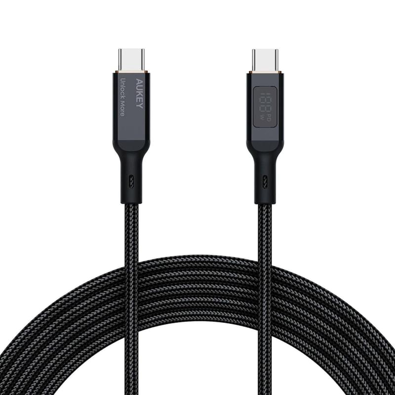 Кабель Aukey USB TypeC (M) черный 100Вт с ЖК дисплеем 1 метр (CB-MCC101) - фото #0, Technodom.kz