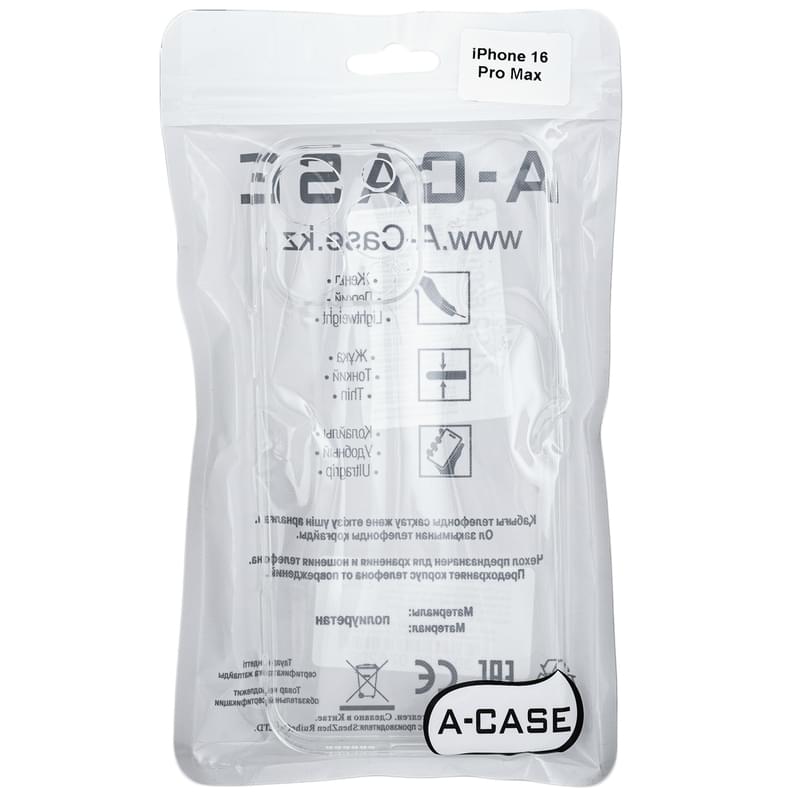 Чехол для iPhone 16 Pro Max Прозрачный силиконовый A-Case (CASE-CL-IP16ProMax) - фото #0, Technodom.kz