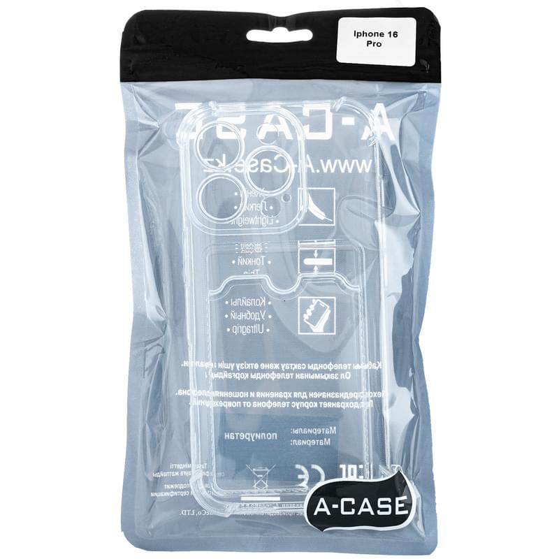 Чехол для iPhone 16 Pro Прозрачный силиконовый чехол с визитницей A-Case (CASE-V-IP16Pro) - фото #0, Technodom.kz
