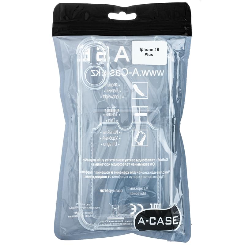 Чехол для iPhone 16 Plus Прозрачный силиконовый чехол с визитницей A-Case (CASE-V-IP16Plus) - фото #0, Technodom.kz