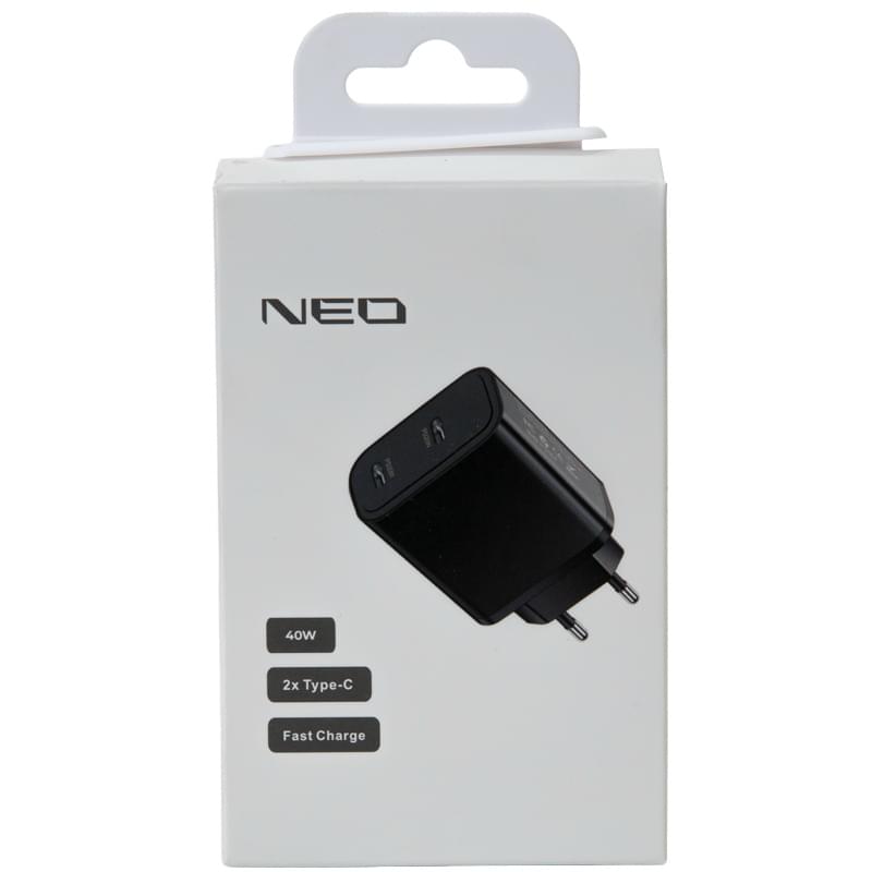 Адаптер питания Neo 2*USB Type-C, 40W (PD), Black (NEO CC2PD20B) - фото #1, Technodom.kz