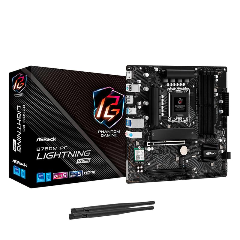 Материнская плата ASRock B760M PG LIGHTNING WIFI LGA1700 4DDR5 PCI-E 2x16 (HDMI+DP) mATX - фото #5, Technodom.kz