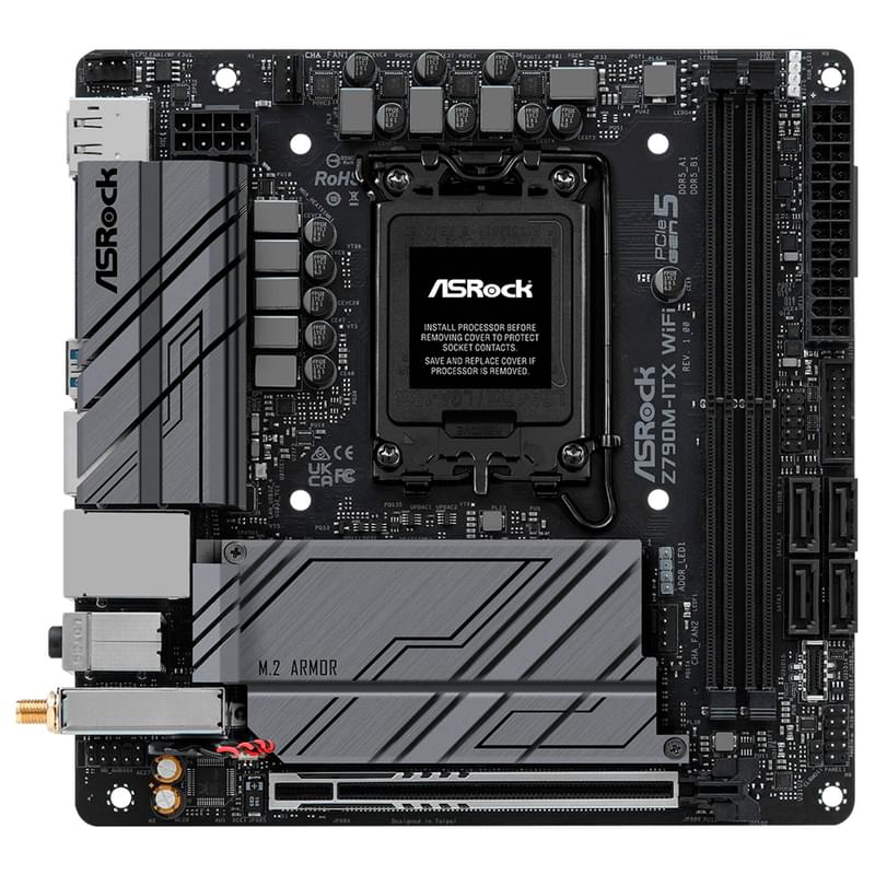 Материнская плата ASRock Z790M-ITX WIFI LGA1700 4DDR5 PCI-E 1x16 (HDMI+DP) mini-ITX - фото #0, Technodom.kz