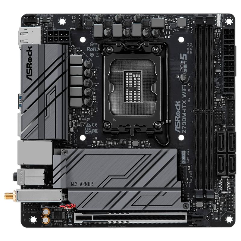 Материнская плата ASRock Z790M-ITX WIFI LGA1700 4DDR5 PCI-E 1x16 (HDMI+DP) mini-ITX - фото #1, Technodom.kz