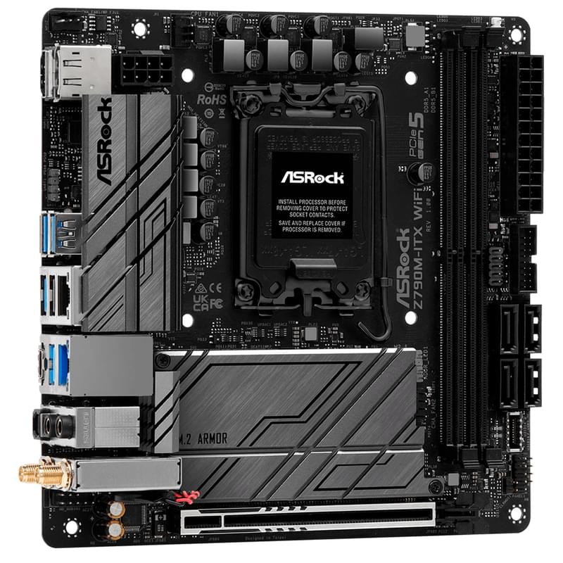 Материнская плата ASRock Z790M-ITX WIFI LGA1700 4DDR5 PCI-E 1x16 (HDMI+DP) mini-ITX - фото #3, Technodom.kz