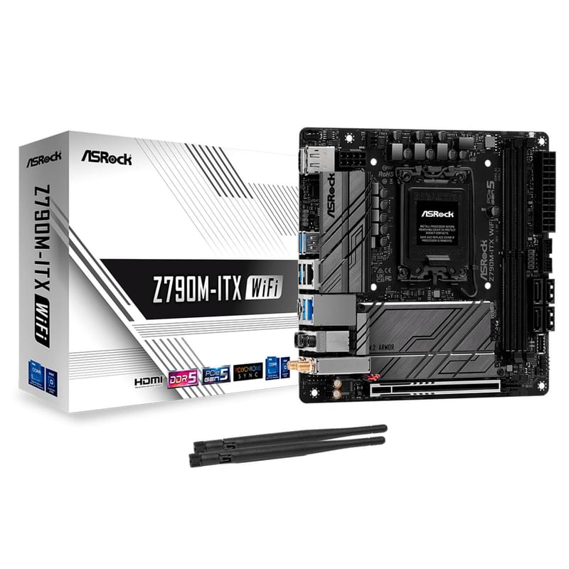 Материнская плата ASRock Z790M-ITX WIFI LGA1700 4DDR5 PCI-E 1x16 (HDMI+DP) mini-ITX - фото #5, Technodom.kz