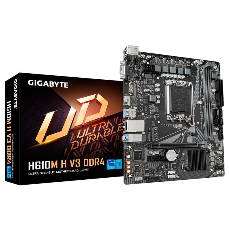 Материнская плата GIGABYTE H610M H V3 DDR4 LGA1700 2DDR4 PCI-E 1x16 (HDMI+VGA) mATX - фото #0, Technodom.kz